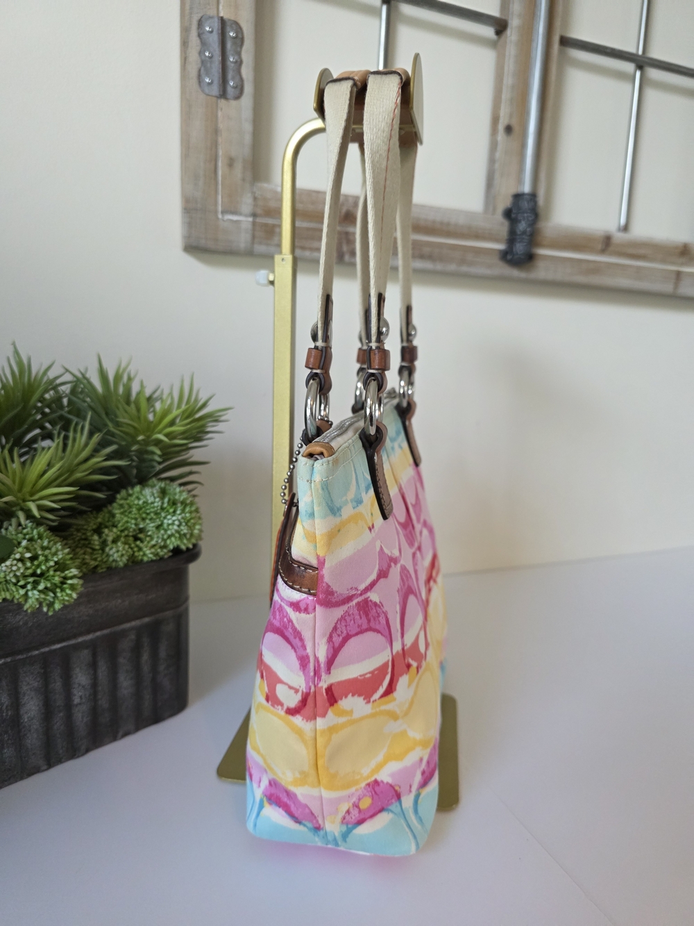 Coach Y2k Hamptons Weekend Watercolor Signature Canvas Shoulder Bag - Picture 8 of 12